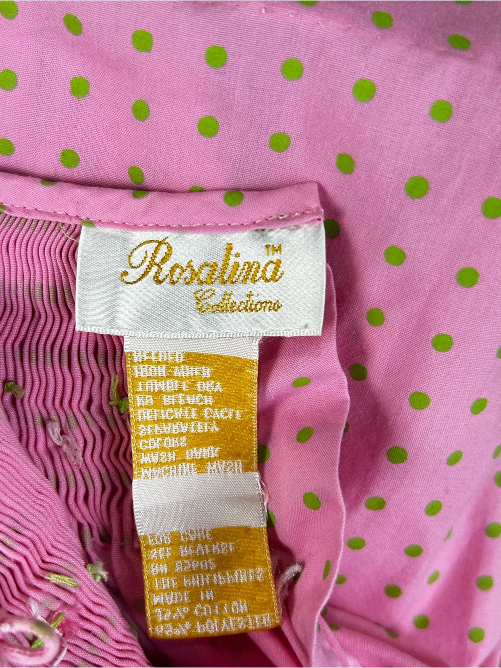 Rosalina’s Collection Smocked Pink Baby Girl Dress with Pretty Green Flowers - Picture 3 of 5